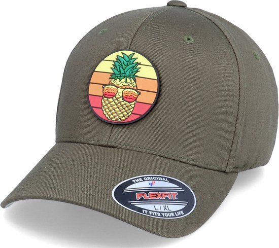 Hatstore- Pineapple Sunset Patch Olive Flexfit - Iconic Cap