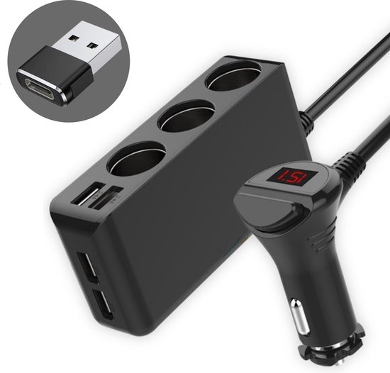 Auto Sigarettenaansteker Splitter - 12V USB Autolader Adapter - Met USB-C Aansluiting - Auto Oplader met 7 aansluitingen - 4 USB Poorten - Omvormer / Verdeler - Autoladers - Autostekker