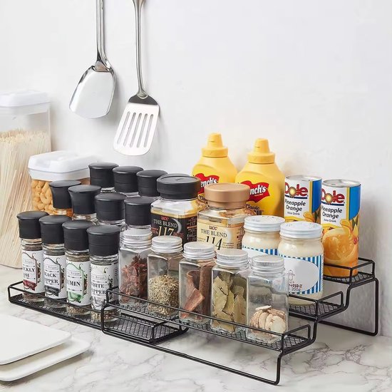 Kruidenrek - Kruiden Organizer - Spice Rack - Kruidenrek Lade - Kruidenrekken Uitschuifbaar - Kruidenrek Staand - Kruidenrek Voor Kruidenpotjes - Zwart