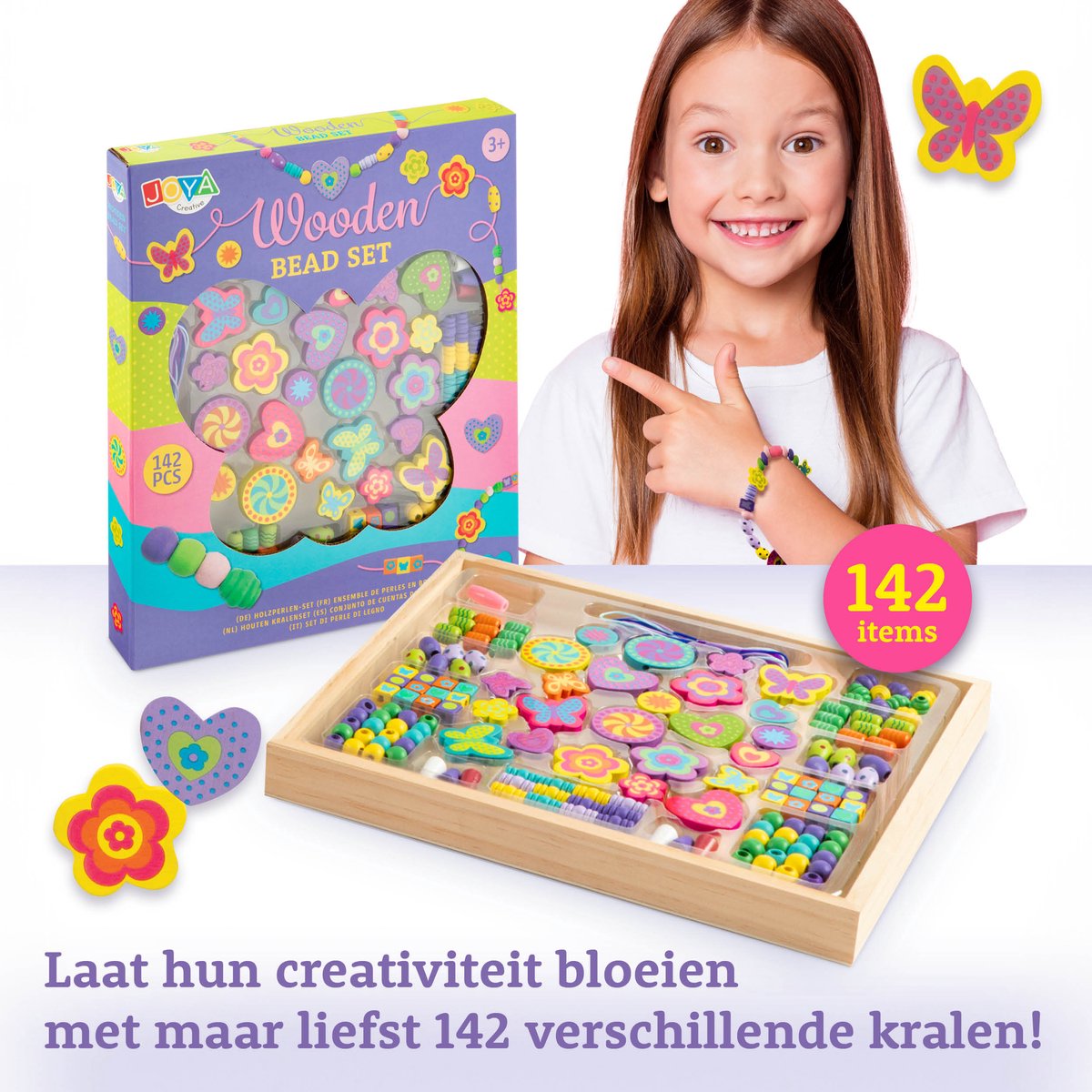 Joya Creative Set van 142 Houten Kralen en Sieradenonderdelen – Sieraden Maken voor Kinderen – FSC-gecertificeerde Kralenset voor Armbandjes en Kettingen – Inclusief Houten Opbergdoos – Multicolor — afbeelding 5
