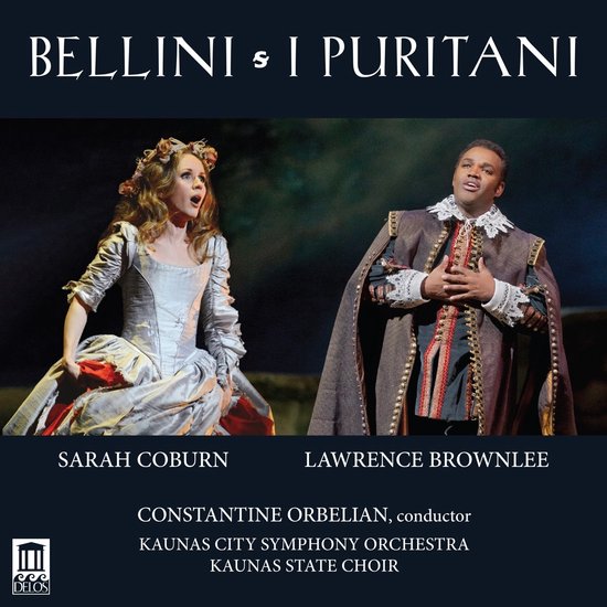 Voorzijde CD-hoes: Lawrence Brownlee en Sarah Coburn in "I PURITANI", met orkest- en koorgegevens.