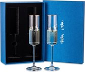 epersonaliseerde Kristallen Champagneflessen: Bruiloft Drinkglazen met Zilveren Rand voor Bruidegom Prosecco Flute Set van 2 met Geschenkverpakking voor Buiten Valentijn Kerstmis Verjaardag