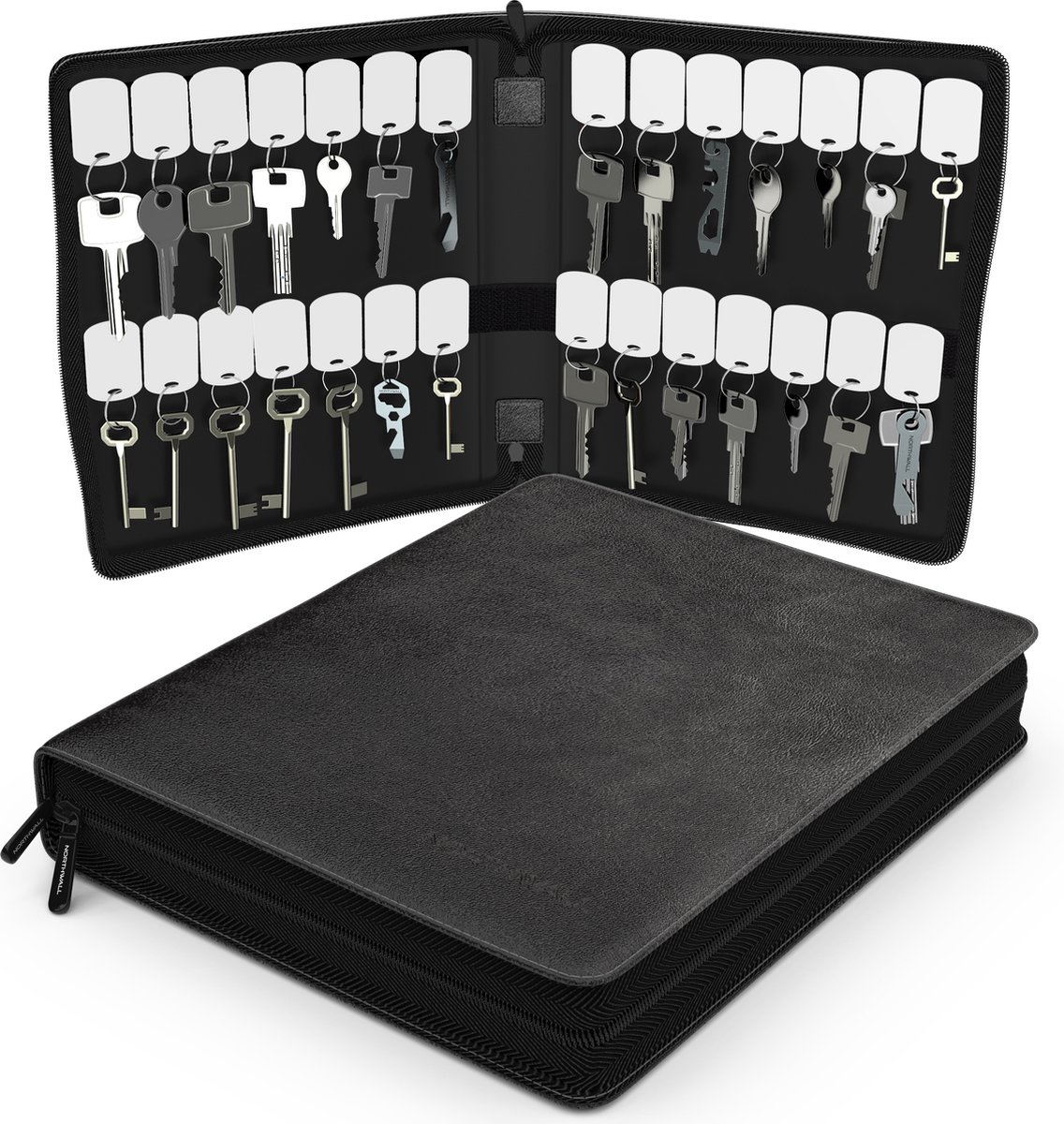 Sleutelrekje met 28 Sleutelhangers - Sleuteletui uit Leer - Draagbare Key Organizer - Een Must voor iedere Vastgoedmakelaar - Zwart