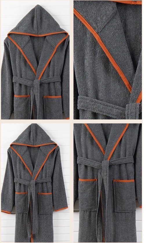 npluseins Extra zachte badjas met capuchon van knuffelfleece, in moderne kleuren en verschillende maten, uniseks en kuitlang, grijs, XL