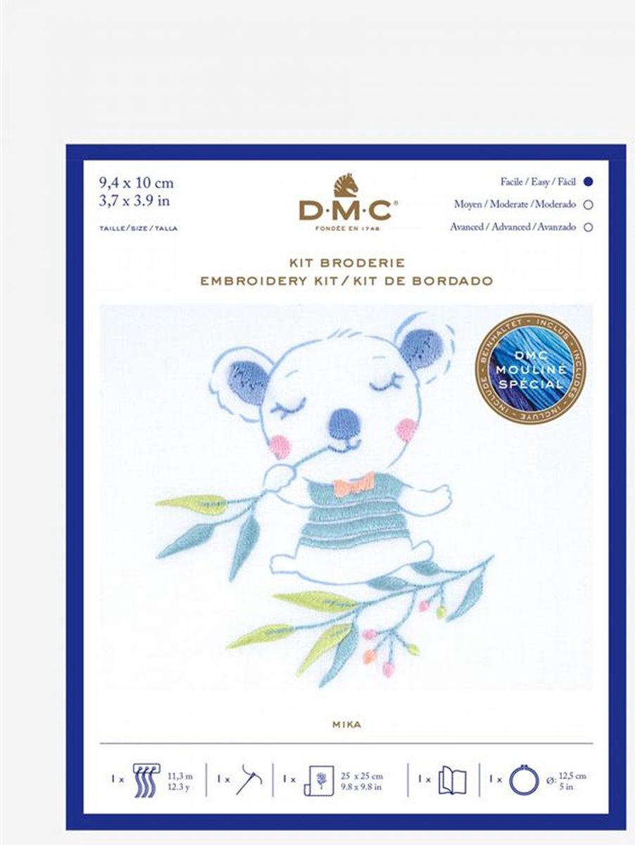 Borduurpakket voorbedrukt Koala Mika in spansteek incl borduurring van DMC TB159