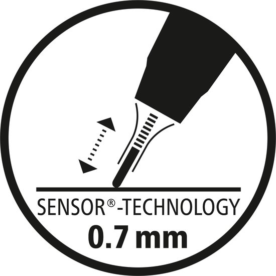 Pictogram van STABILO Sensor-Technology met een penpunt van 0.7 mm die heen en weer beweegt.