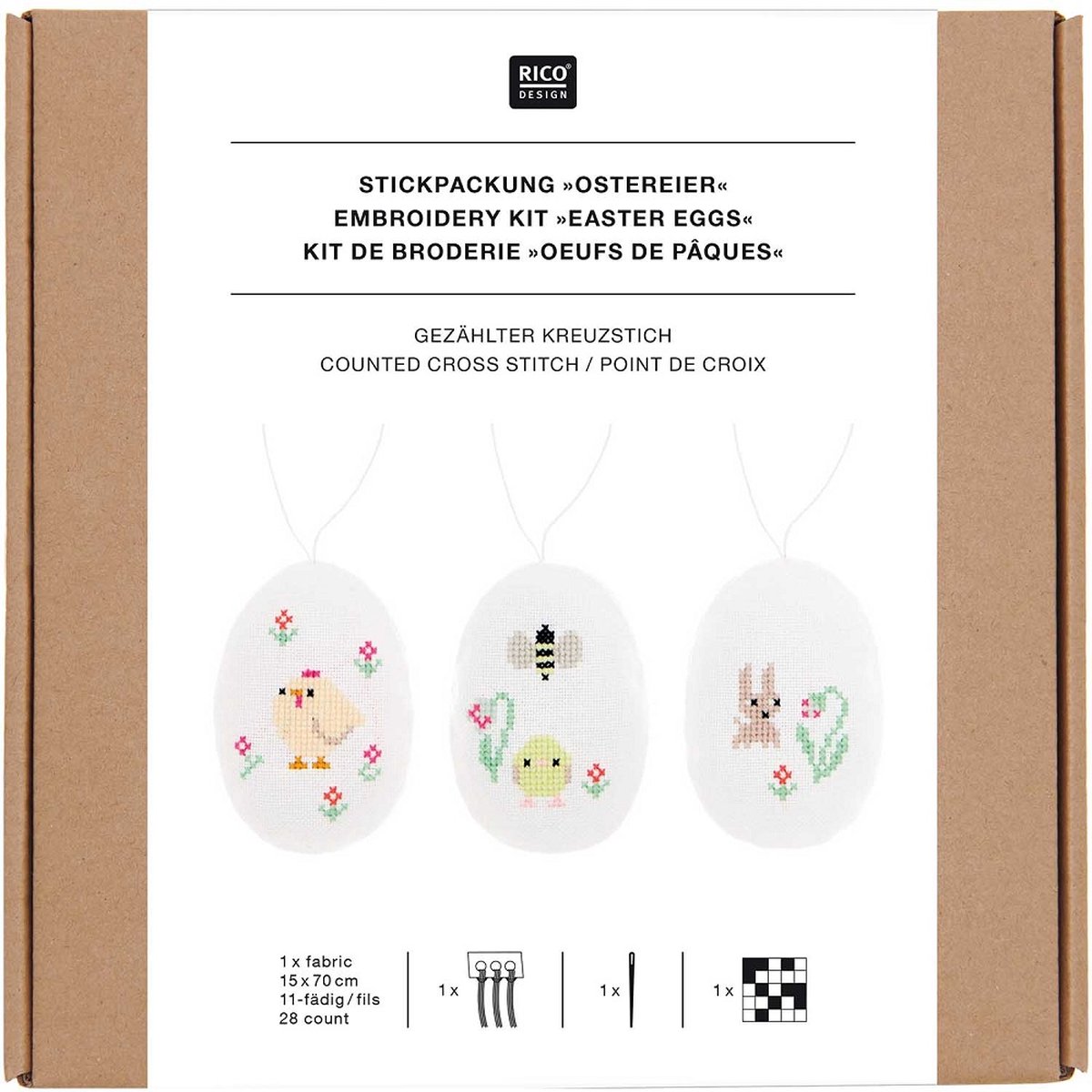Rico Design borduurpakket 3st. Pasen hangers 100255 telpatroon