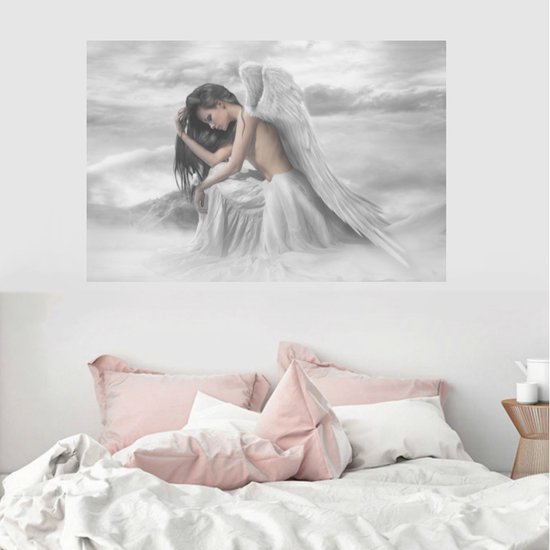 Allernieuwste.nl® Canvas Schilderij * Engel in de Wolken * - Kunst aan je Muur - Romantisch - kleur - 60 x 90 cm