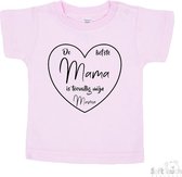 Soft Touch T-shirt Shirtje Korte mouw "De liefste mama is toevallig mijn mama" Unisex Katoen Roze/zwart Maat 62/68