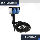 FONKEL® Buitenstopcontacten Waterdicht met Grondpin IP44 Zwart - Tuinstopcontact met 2 m Kabel - Stekkerdoos Buiten - 2 Voudige Tuincontactdoos - Dubbel Stopcontact Tuinstekkerdoos