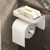 Borvat® WC rolhouder met bakje - Zonder te boren - Met luxe plateau voor telefoon - Lichtgewicht - Zelflevend- Wit