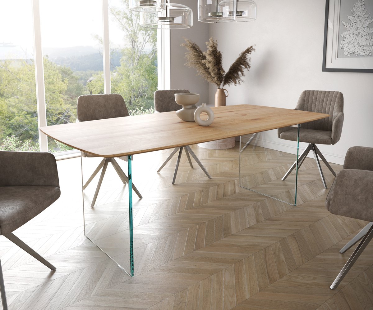 Eetkamertafel Edge Boot eiken natuur 200x100x2,5-3 glas Zwitserse rand
