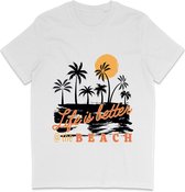 Heren en Dames T Shirt - Zomer - Life Is Better at the Beach - Wit - XXL