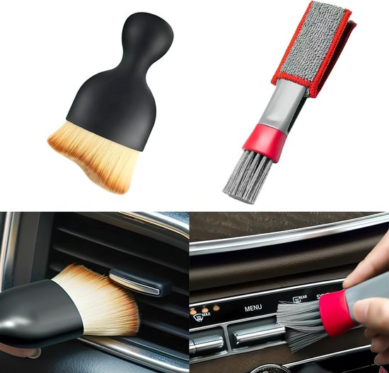 2 Automatische reinigingsborstels | Auto-interieurborstels voor autodetaillering | Interieurreinigingsset met zachte haren Autobandborstels voor ventilatieopeningen, scherm, banden, Fanelod