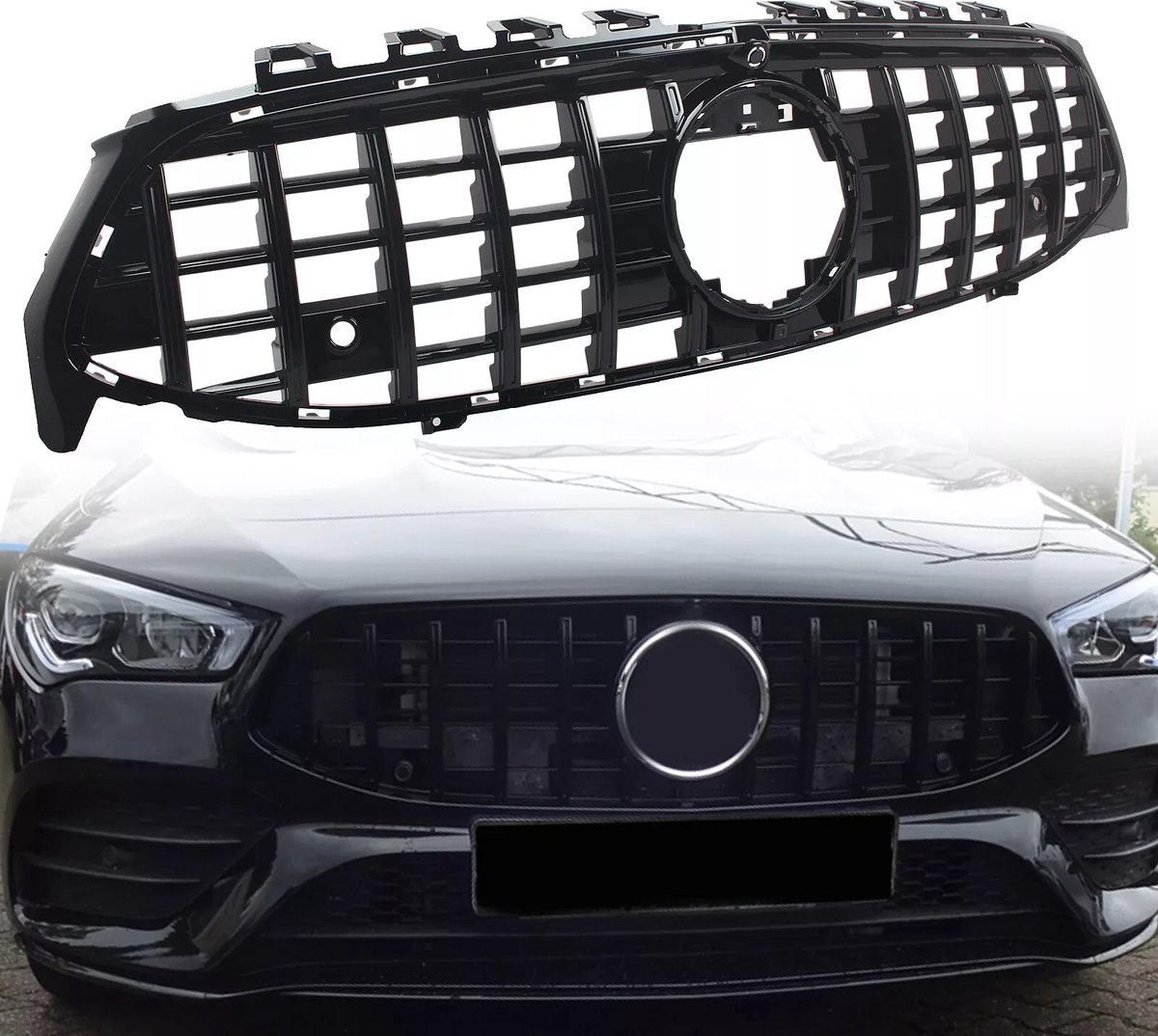 GT Grill geschikt voor Mercedes W118 CLA glanzend zwart zonder frontcamera