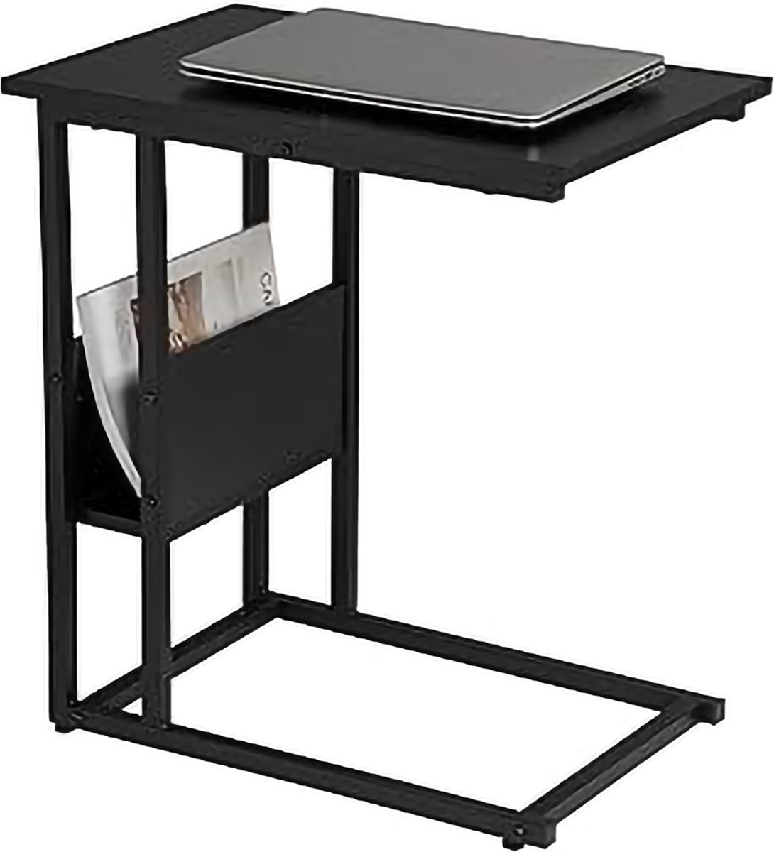 Bijzettafel - Salontafel Metaal met Hout - Nachtkastje - Bedtafel – Laptoptafel - Frame Van Metaal - Koffietafel - 55x36x59.5cm- zwart