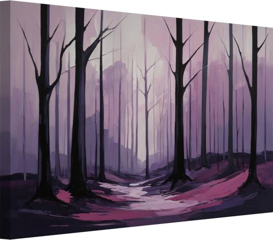 Bos abstract met paars en roze wanddecoratie - Bomen schilderijen - Schilderijen canvas Natuur - Modern schilderij - Schilderijen canvas - Muurkunst 70x50 cm