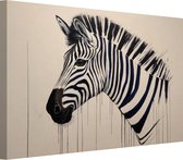 Zebra zwart wit portret schilderijen - Zebra schilderijen - Canvas schilderijen Dieren - Vintage schilderij - Schilderij op canvas - Kunst 90x60 cm