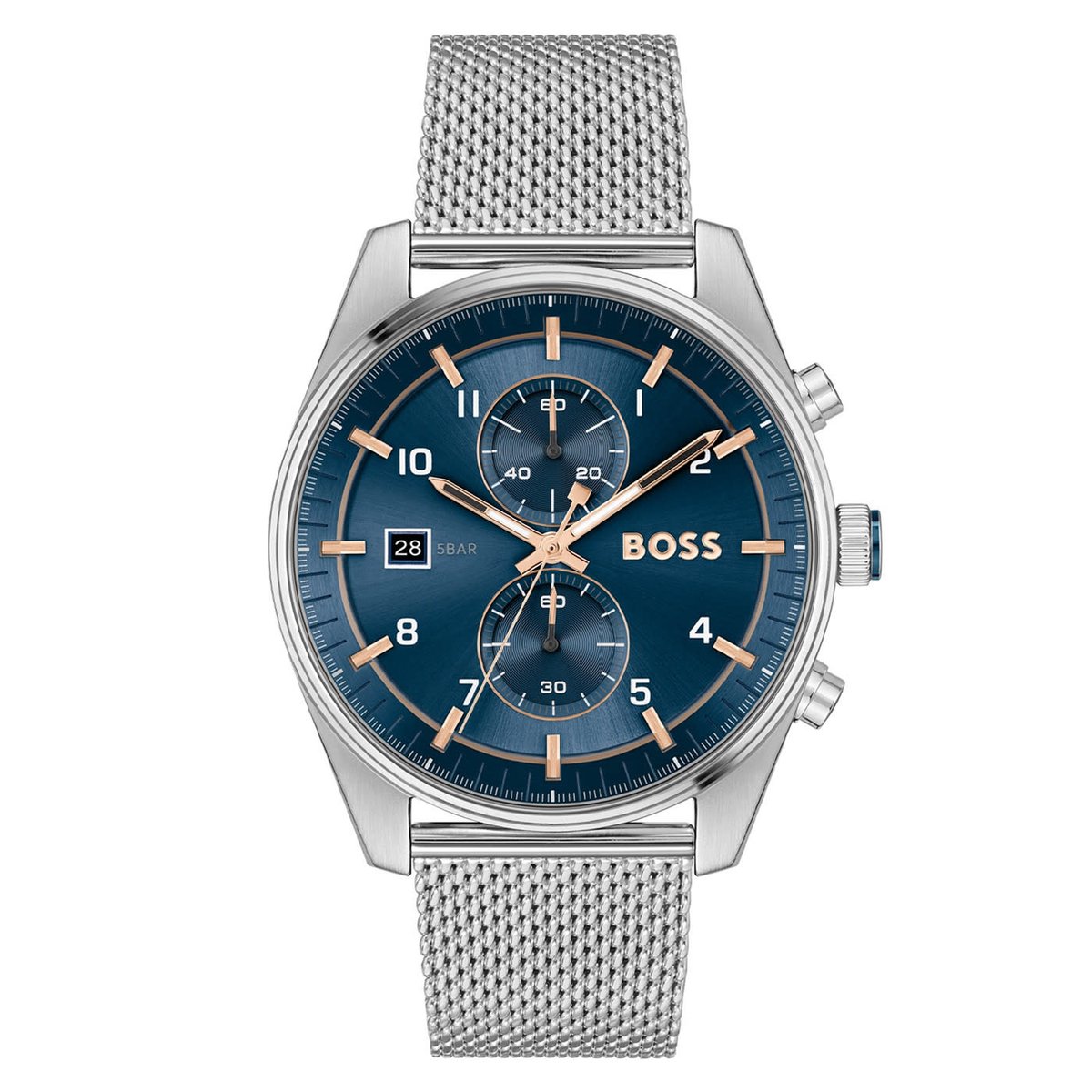 BOSS HB1514149 SKYTRAVELLER Heren Horloge - Chronograaf - Mineraalglas - Staal - Zilverkleurig - 44 mm breed - Quartz - Druksluiting - 5 ATM (douchen)