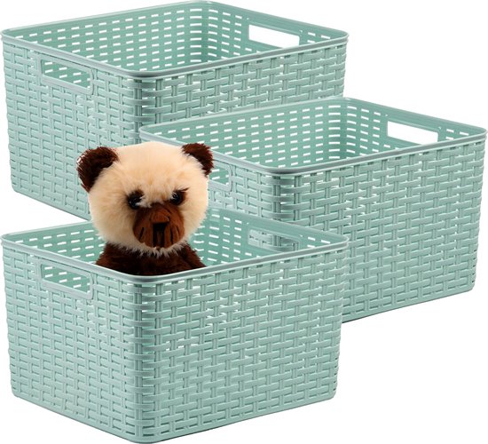 Opbergmand rechthoek rotan met houten deksel 61cm