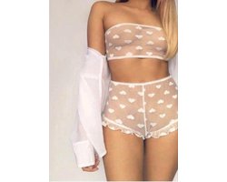 Jumada's - Sexy Kanten Ondergoed - Lingerie setje - Wit met Hartjes - M