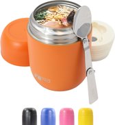 Oranje Thermos voedselcontainer met lepel - Thermoskan - Thermosbeker voor het meenemen van eten - Voedsel container voor soep, noodles, babyvoeding, havermout, ijs en meer! - Yoghurt beker to go - 420ml