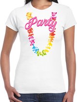 Toppers in concert - Bellatio Decorations Tropical party T-shirt voor dames - bloemenkrans - wit - carnaval/themafeest M