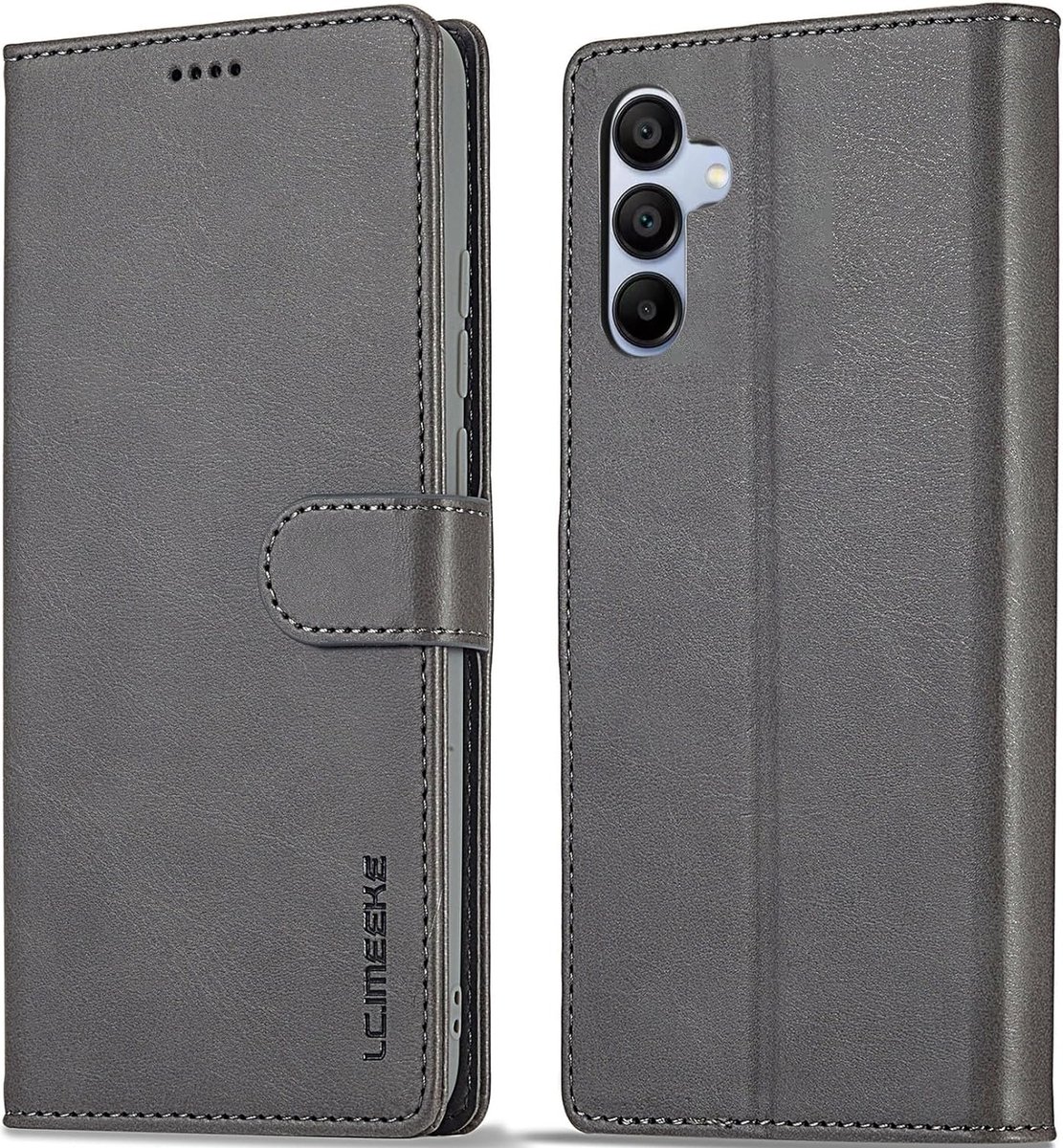 Geschikt voor Samsung Galaxy A15 4G/5G - Pasjeshouder - Magneet - Book Case Hoesje - Grijs
