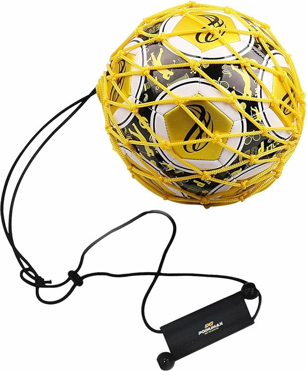 PodiuMax Voetbaltrainer Met Elastiek - Voetbal Trainingsmateriaal - Voetbal Spullen - Voetbal Trainer - Kinderen - Geel - Balmaat 3/4/5