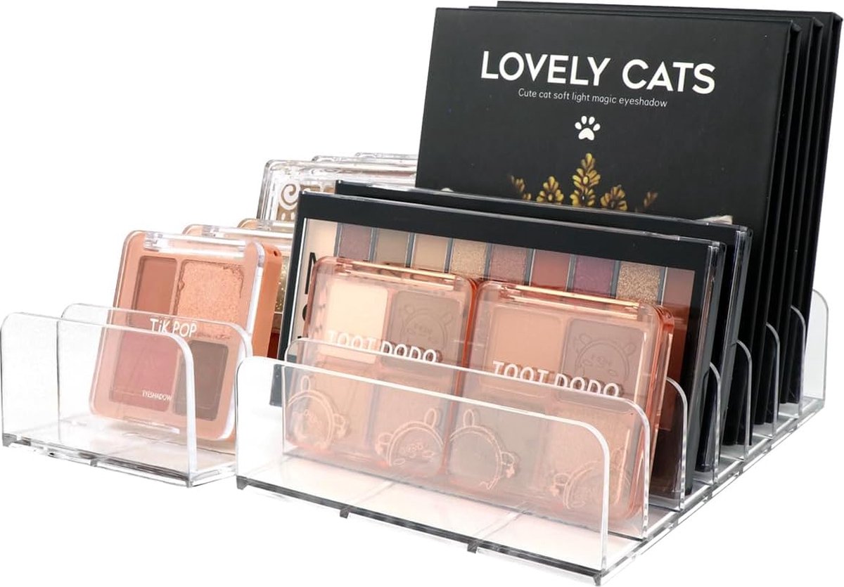 Goedkoopste Set van 2 oogschaduw-organizers, cosmetica, 2 maten, sieradenopberger, met 7 compartimenten, make-up-organizer, palethouder voor kaptafel, badkamer, bureau-organizer