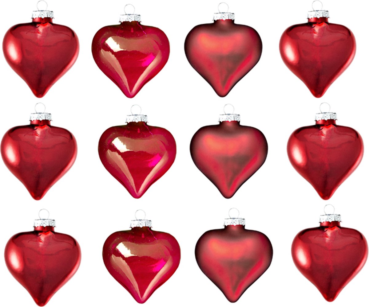 Set van 12 decoratieve hartballen van rood glas D6