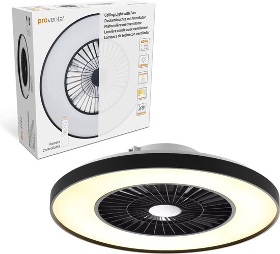 Proventa Premium Plafondventilator met lamp 60 cm - Zomer- en winterstand met afstandsbediening - Zwart