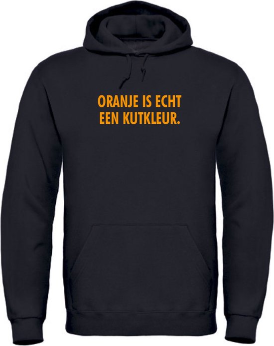 Hoodie zwart 3XL - V - Oranje is echt een kutkleur - voorkant - soBAD. | Oranje hoodie dames | Oranje hoodie heren | Oranje sweater | Koningsdag