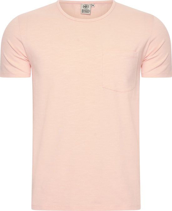 Mario Russo T-shirt - T-shirts Heren - Katoen - L - Perzik Oranje