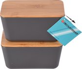 Set van 2 Multifunctionele Opbergdozen met Deksel 0.7L - Donkergrijs - Bamboe Deksel - Luchtdicht - 13x8x7cm - Ideaal voor Droge Nederlandse Snacks & Lunchbox voor Volwassenen