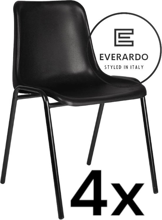 King of Chairs -set van 4- model KoC Everardo zwart met zwart onderstel. Kantinestoel stapelstoel kuipstoel vergaderstoel tuinstoel kantine stoel stapel kantinestoelen stapelstelen stapelstoelen kuipstoelen stapelbare keukenstoel Helene eetkamerstoel