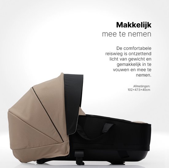 Hamilton by Yoop Premium Bassinet - Draagbare wieg voor baby - Eenvoudig monteerbare reiswieg voor de kinderwagen - Ruim en comfortabel reisbed met optimale luchtcirculatie - Uittrekbare zonnekap - Met buggy adapters - Kaki van Hamilton — afbeelding 3