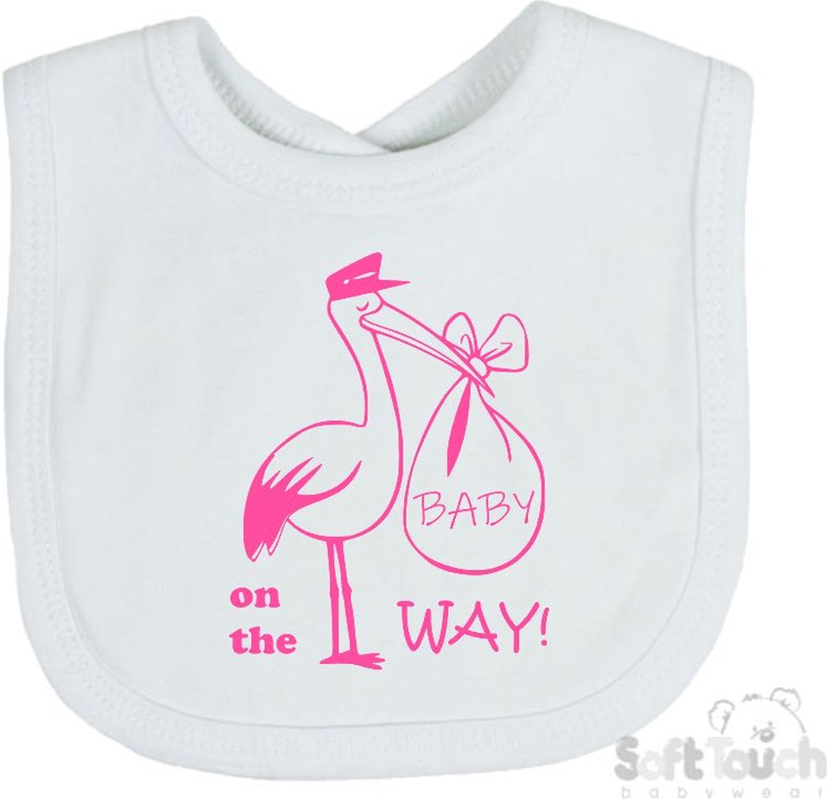 Goedkoopste Soft Touch Slabber Slabbetje Slab Zwangerschap Aankondiging 2.0 Baby on the way ! 2.0 Ooievaar Unisex Katoen Wit/roze Maat 33x22 Cm