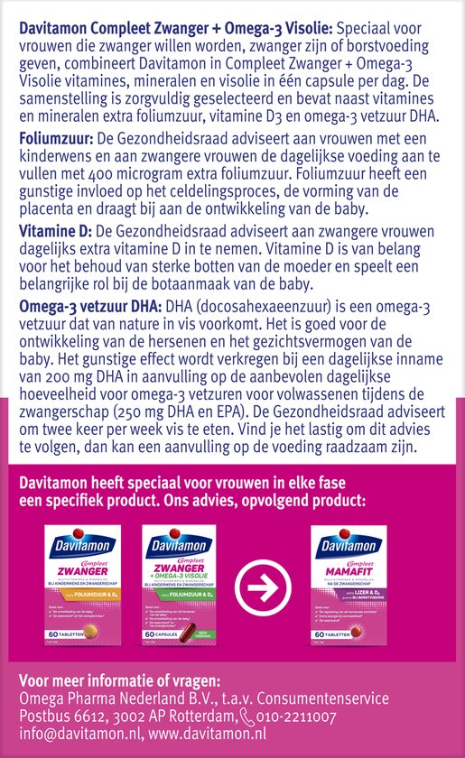 Davitamon Mama Compleet Zwanger Omega 3 Visolie met Foliumzuur - Multivitamine zwangerschap met vitamine D3 - 60 stuks zwangerschapsvitaminen - Davitamon