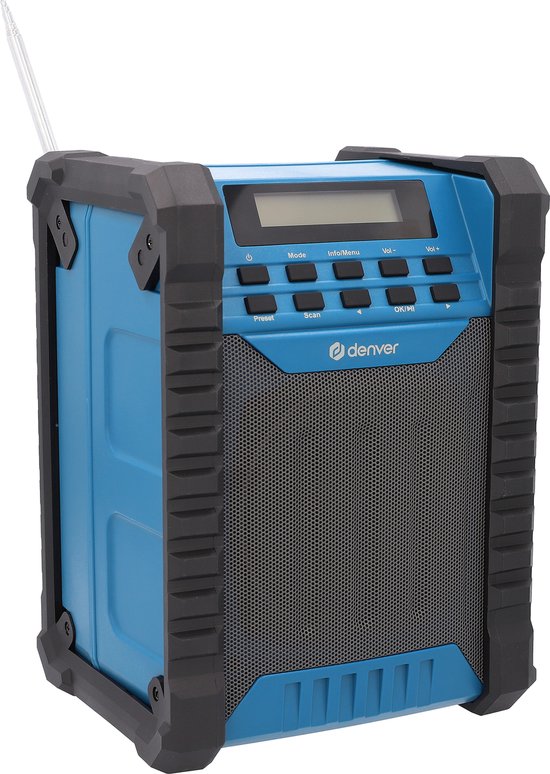 Denver Bouwradio - Bluetooth - met Accu - AUX - FM - USB-C - Spatwaterdicht - WRB60