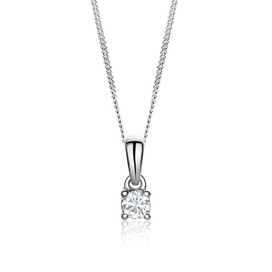 Miore® - Witgouden ketting met Diamant - Dames - 14 Karaat Goud - Gouden collier - Halsketting - 45 cm - 0.11 Karaat - Created Diamond - Handgemaakte Hoogwaardige Sieraden
