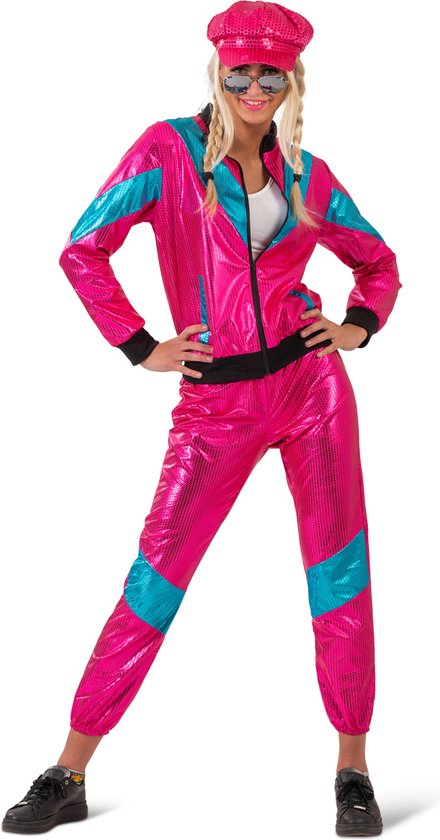 Funny Fashion - Costume années 80 et 90 - Survêtement rétro Fun Pink Roxan - Femme - Blauw, Rose - Taille 44-46 - Déguisements - Déguisements