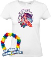 Dames t-shirt Surfing Man | Toppers in Concert 2024 | Club Tropicana | Hawaii Shirt | Ibiza Kleding | Wit Dames | maat S