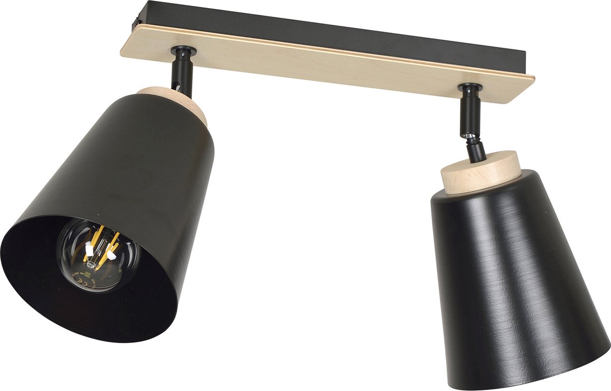 Emibig Salo 2L plafondlamp zwart en hout 2x E27 - Perfecte verlichting voor elke ruimte