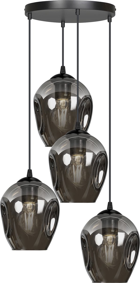 Emibig Nokia ronde 4L gerookt glas hanglamp 4x E27 - Perfect voor een stijlvolle ambiance