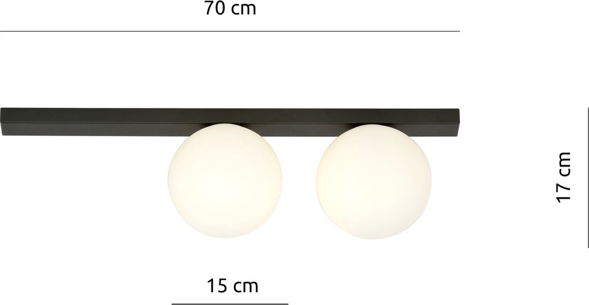 Emibig Aalborg medium plafondlamp zwart met 2 witte bollen E14 - Perfect voor moderne interieurs