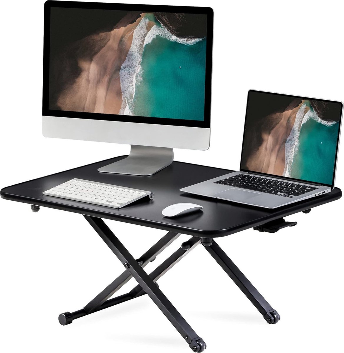 Sta-bureau voor laptop 78x52cm Draagbare zit-naar-sta-bureauconverter voor twee monitoren