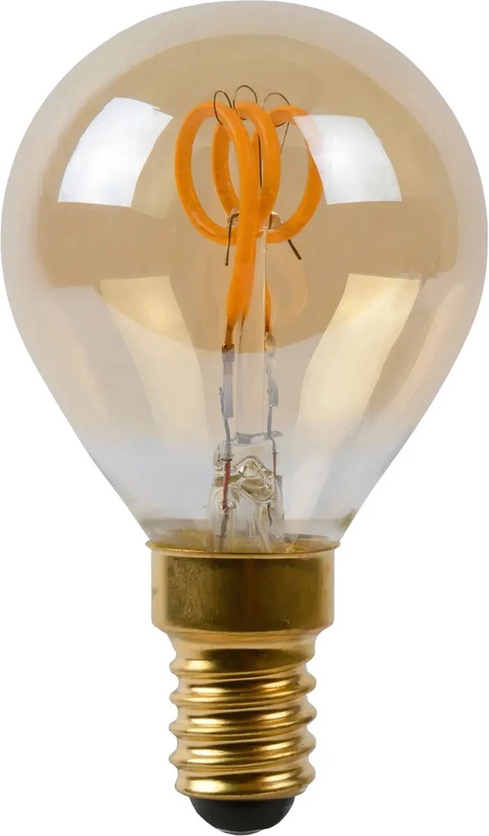 E14 LED kogellamp G45, amber glas, spiraalfilament, 3W, 155 lumen, 2200K warm wit, dimbaar, RA>80