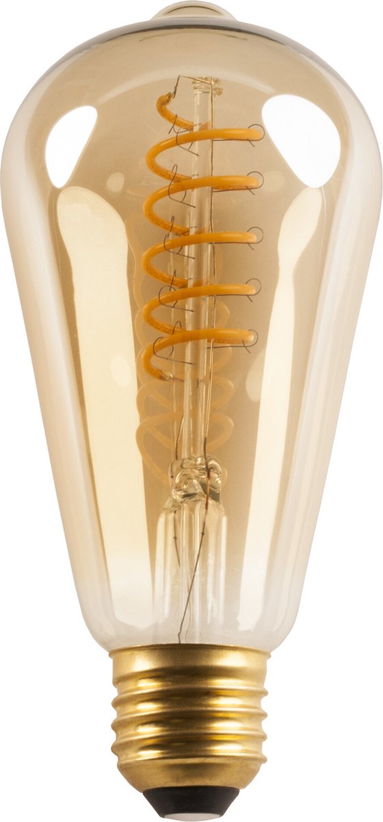 Spiral ST64 LED filamentlamp, amber glas, E27, 5W, 400 lumen, 2200K, Ø64 x 145 mm, dimbaar