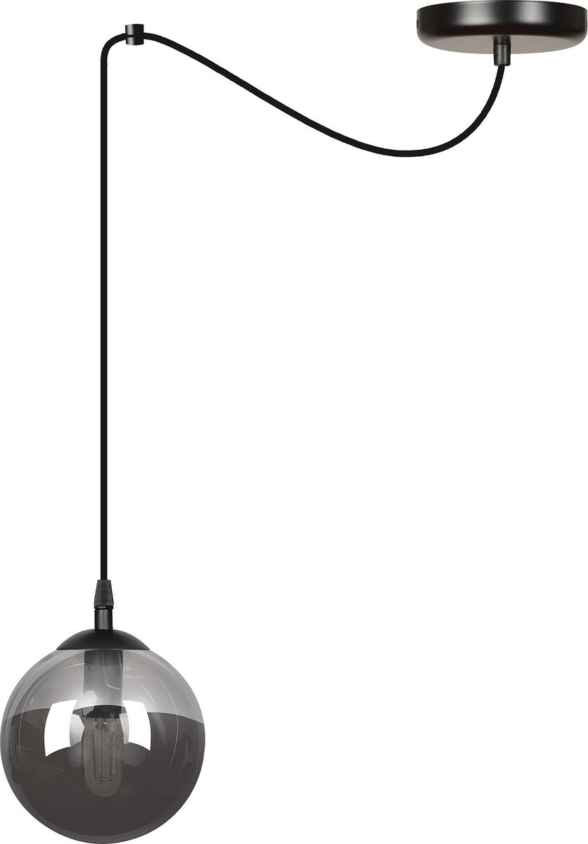 Emibig Uppsala volledige zwarte 1L hanglamp gerookt glas E14 - Perfect voor moderne interieurs